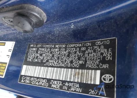2010 Toyota Prius Iii from USA, damaged, VIN JTDKN3DU9A0181092